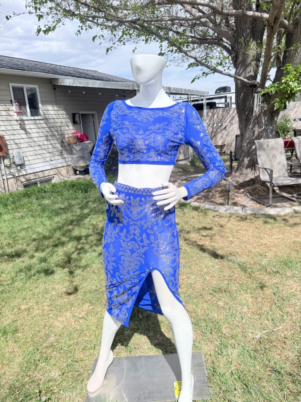 Banjul Royal Blue Embellished Midi Skirt with Front Slit